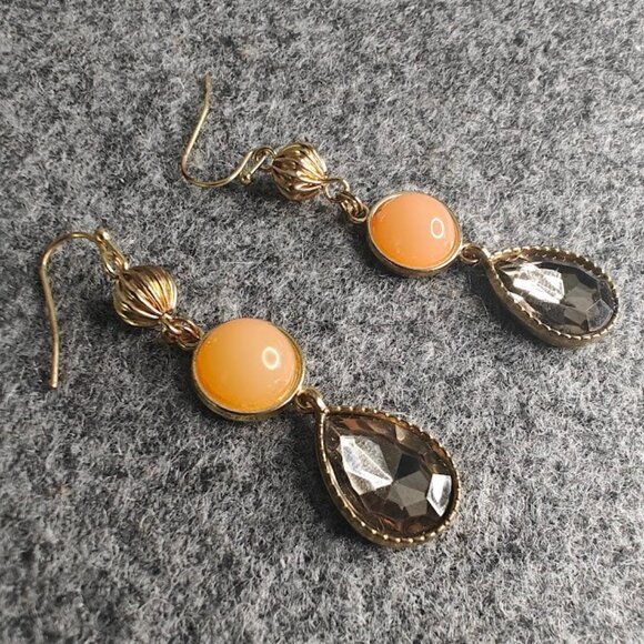 Drop Earrings Women’s Medium Gold Beige Faceted Gem Elegant Boho Chic - Picture 2 of 2